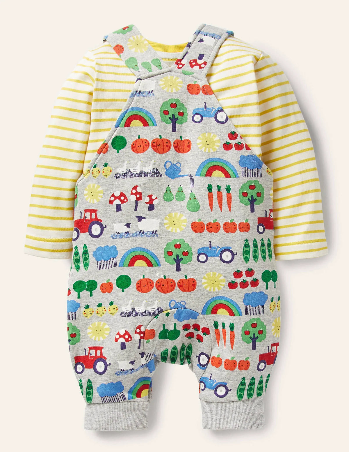 Printed Jersey Overalls Set-Grey Marl Garden Gang