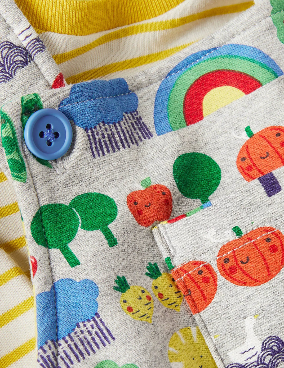 Printed Jersey Overalls Set-Grey Marl Garden Gang