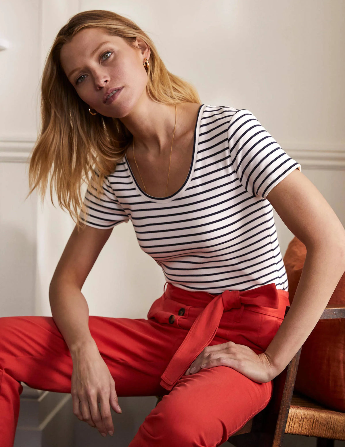 Essential Short Sleeve Tee-Ivory / Navy Stripe