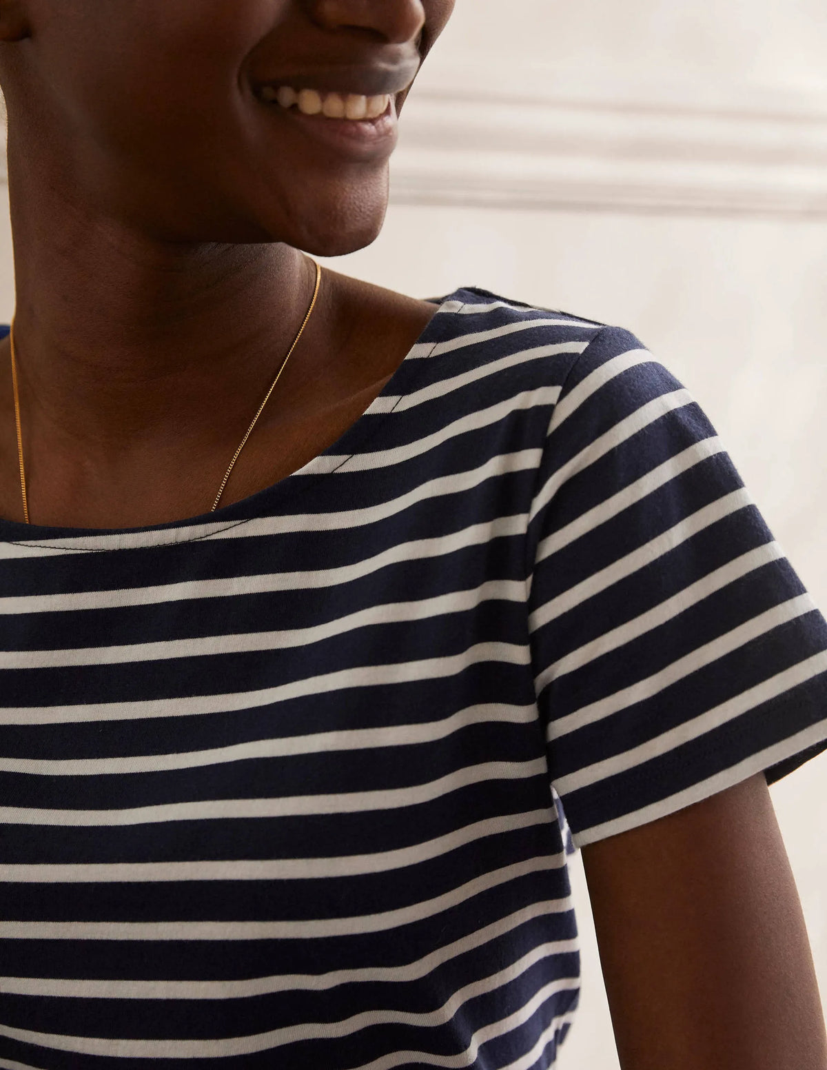 Short Sleeve Breton T-Shirt-Navy / Ivory Stripe