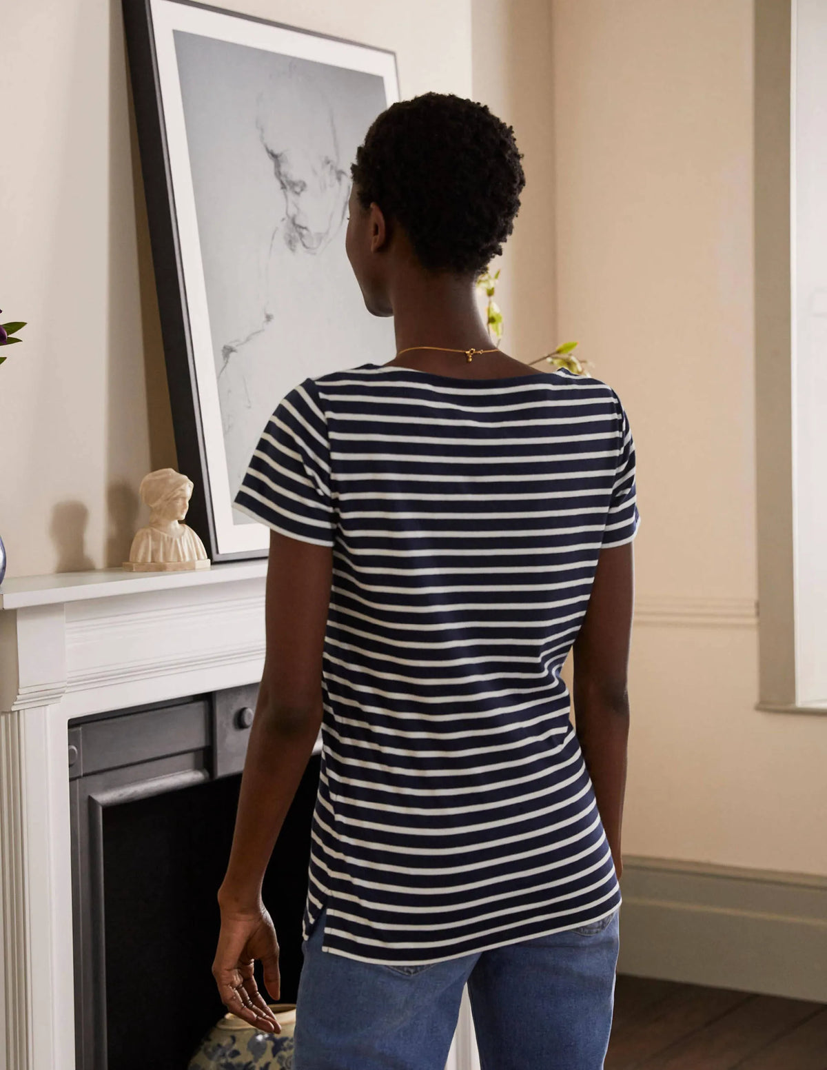 Short Sleeve Breton T-Shirt-Navy / Ivory Stripe
