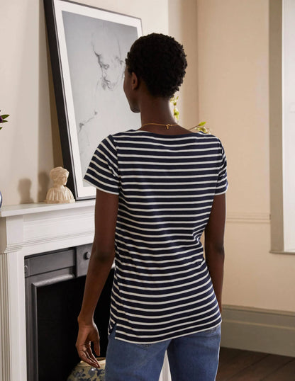Short Sleeve Breton T-Shirt-Navy / Ivory Stripe