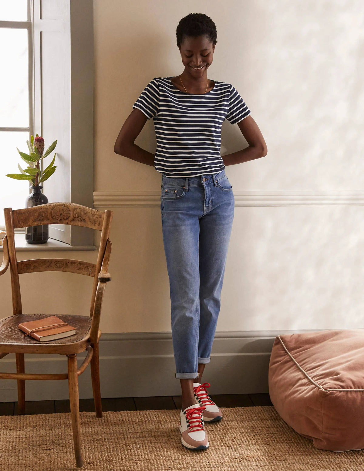 Short Sleeve Breton T-Shirt-Navy / Ivory Stripe