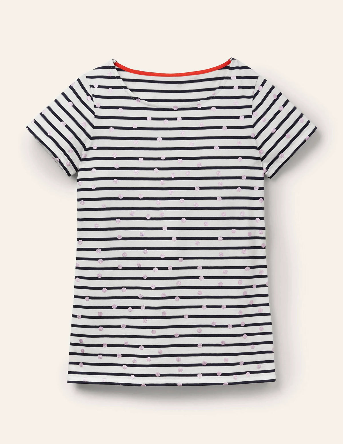 Short Sleeve Breton T-Shirt-Pink Foil Spot
