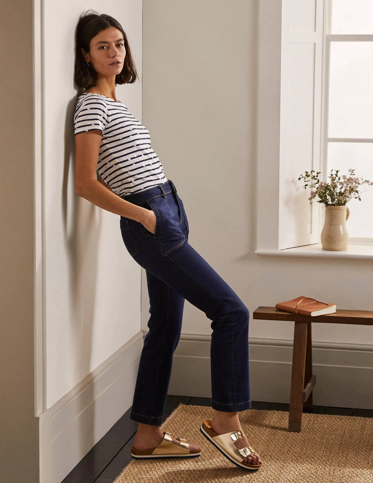 Short Sleeve Breton T-Shirt-Pink Foil Spot