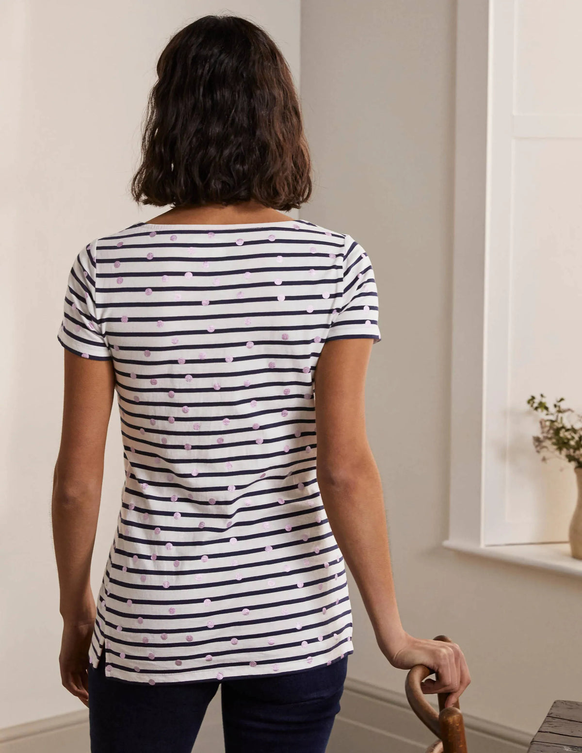 Short Sleeve Breton T-Shirt-Pink Foil Spot