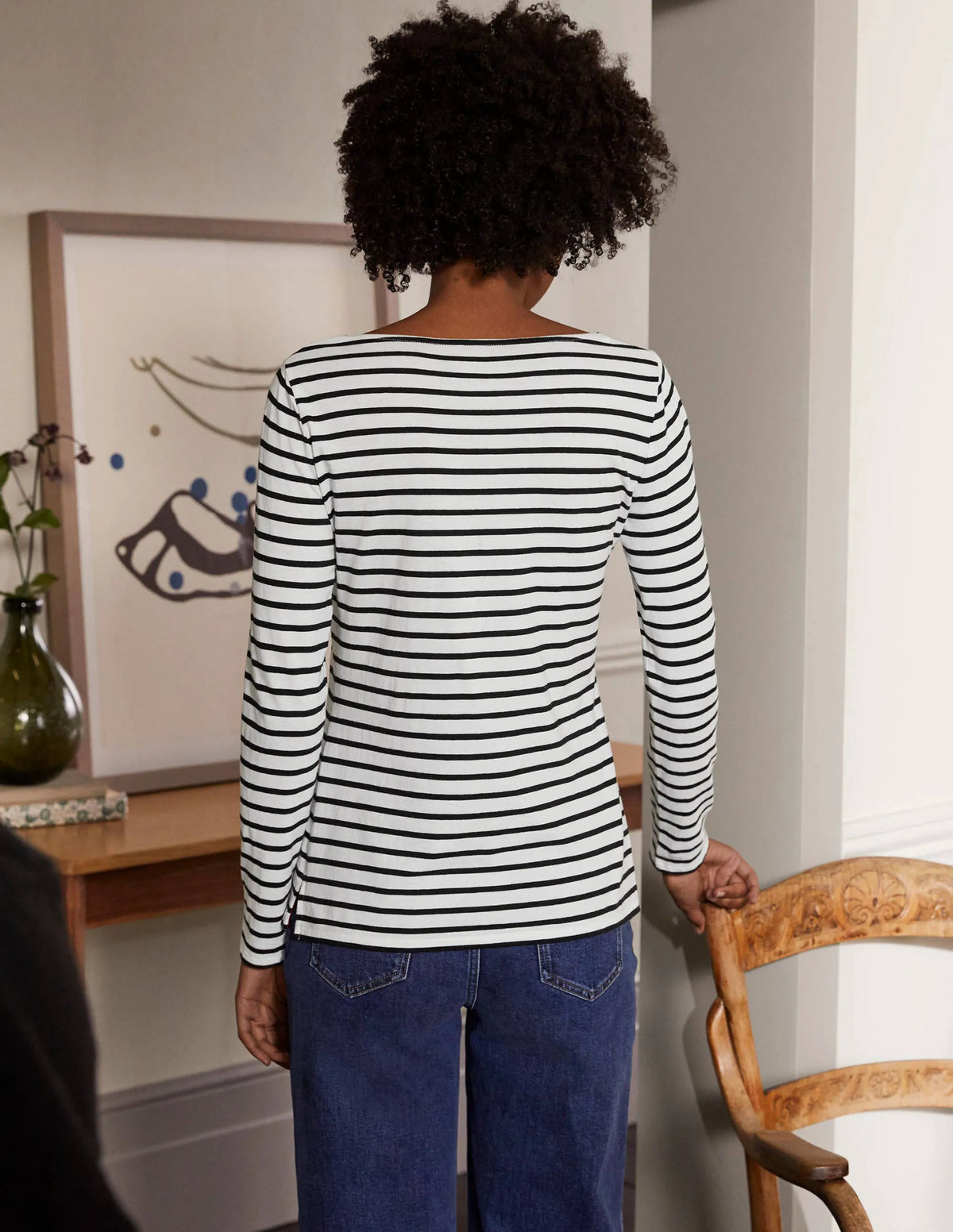 Long Sleeve Breton Top-Ivory / Black Stripe