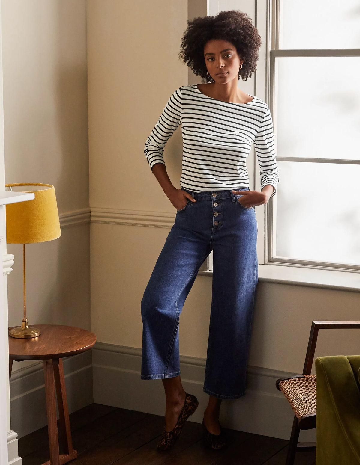 Long Sleeve Breton Top-Ivory / Black Stripe