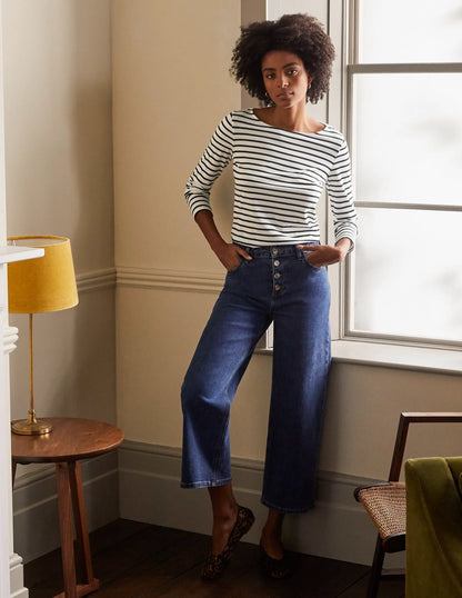 Long Sleeve Breton Top-Ivory / Black Stripe
