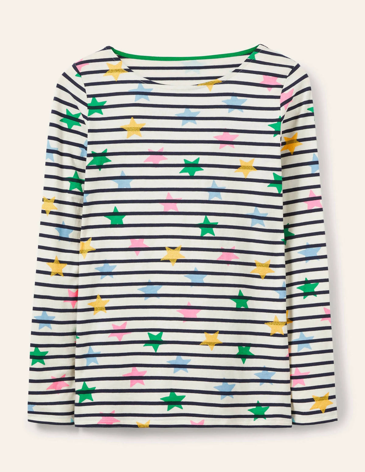 Long Sleeve Breton Top-Ivory/ Navy, Multi Star