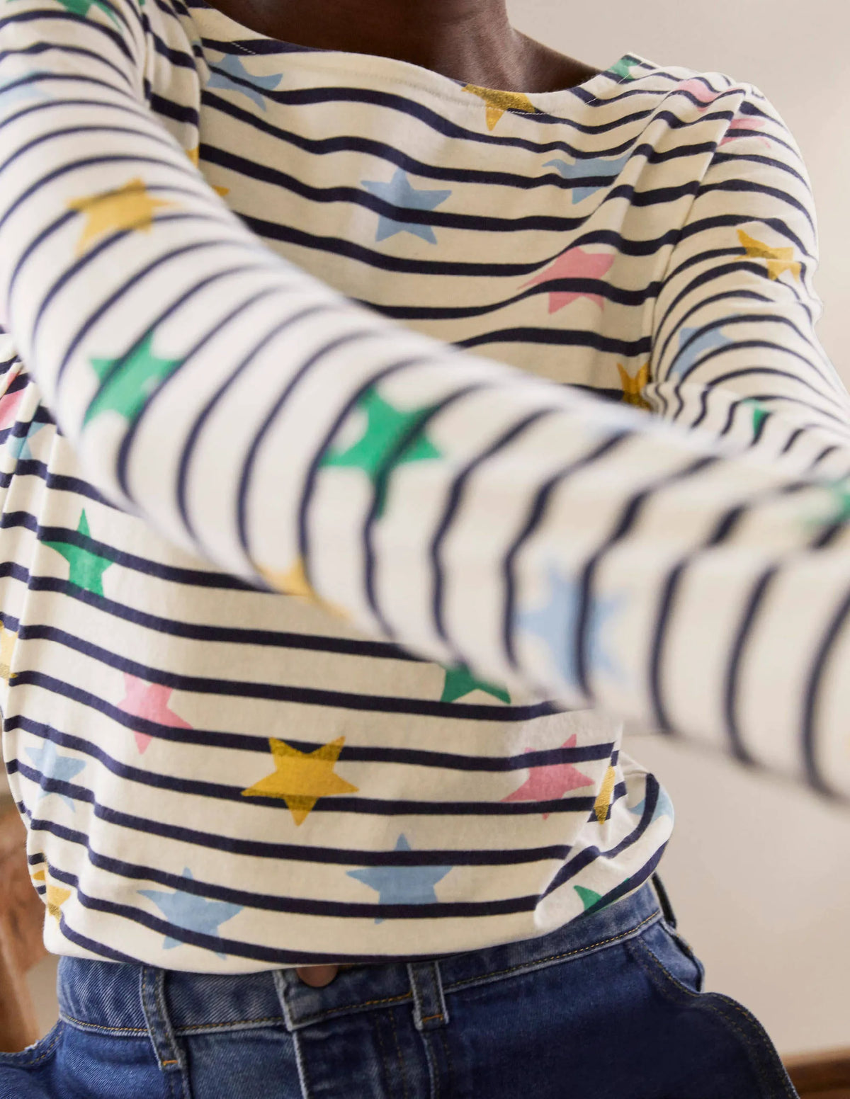 Long Sleeve Breton Top-Ivory/ Navy, Multi Star
