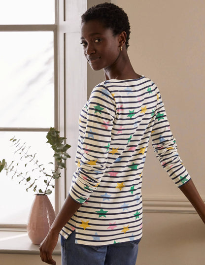 Long Sleeve Breton Top-Ivory/ Navy, Multi Star