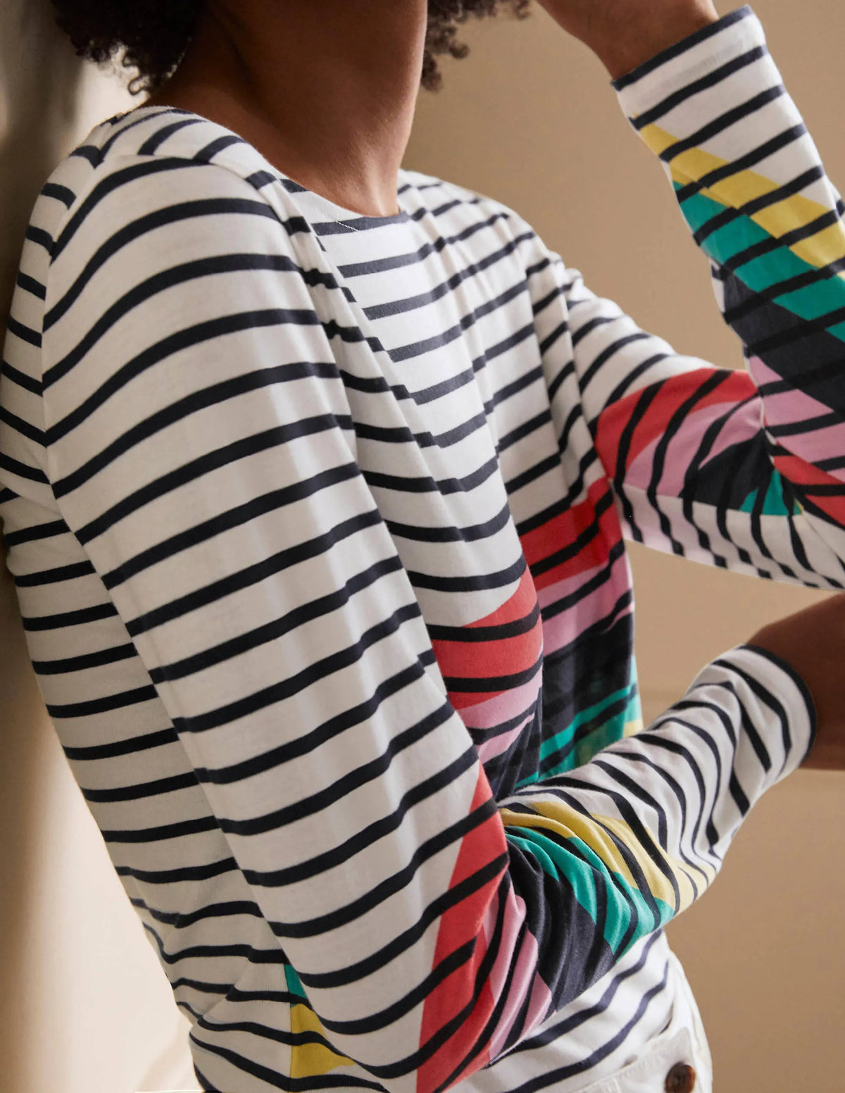Long Sleeve Breton Top-Rainbow Placement Breton