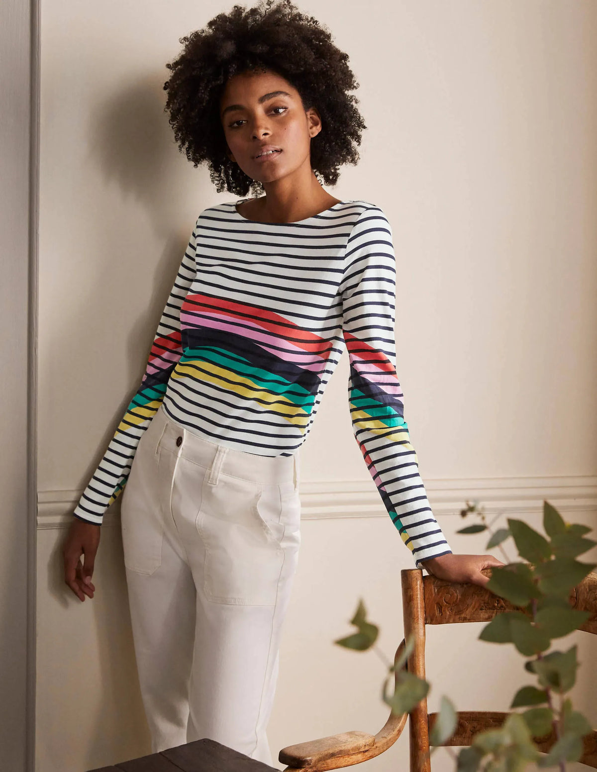 Long Sleeve Breton Top-Rainbow Placement Breton