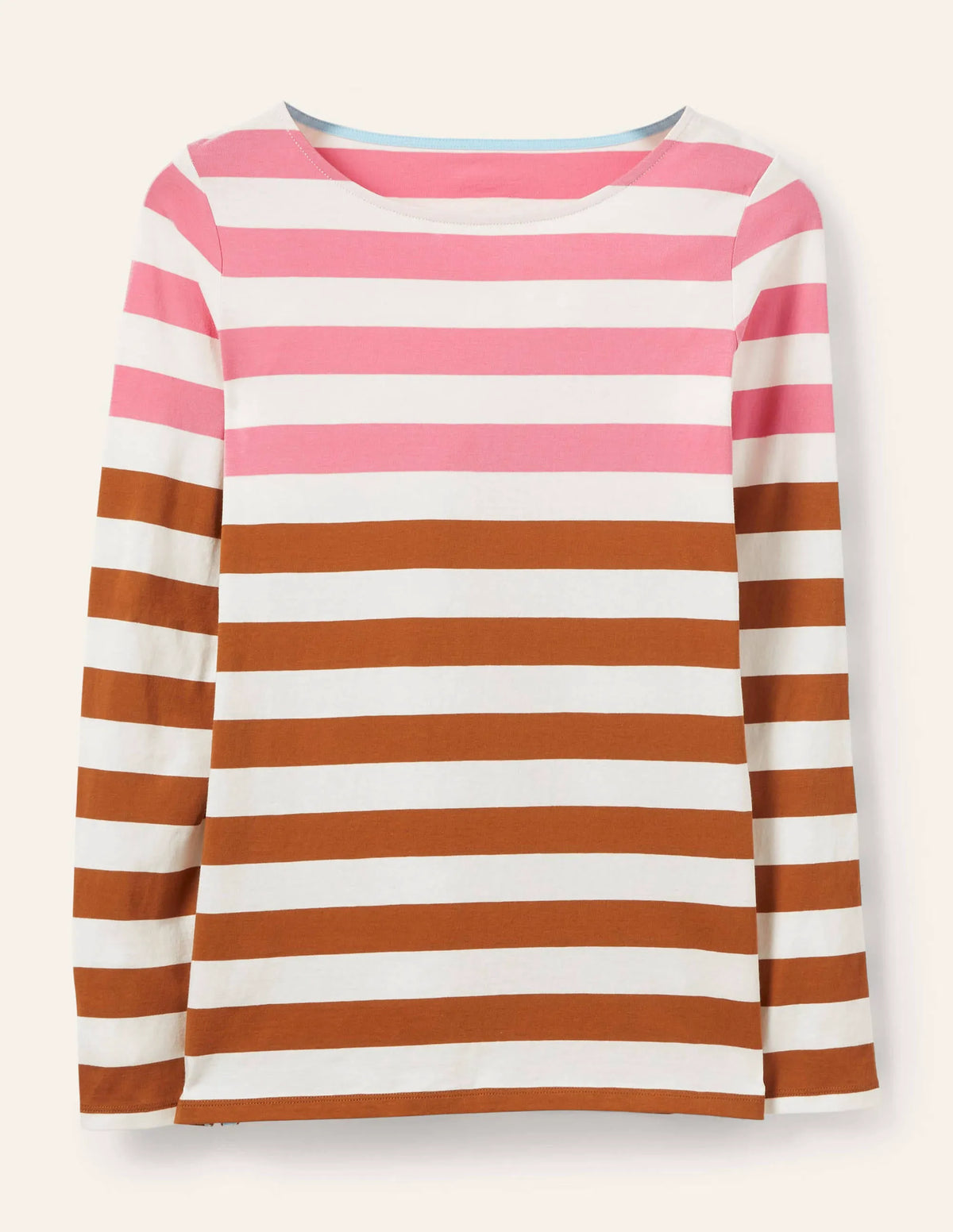 Long Sleeve Breton Top-Pink/ Red Oak Stripe