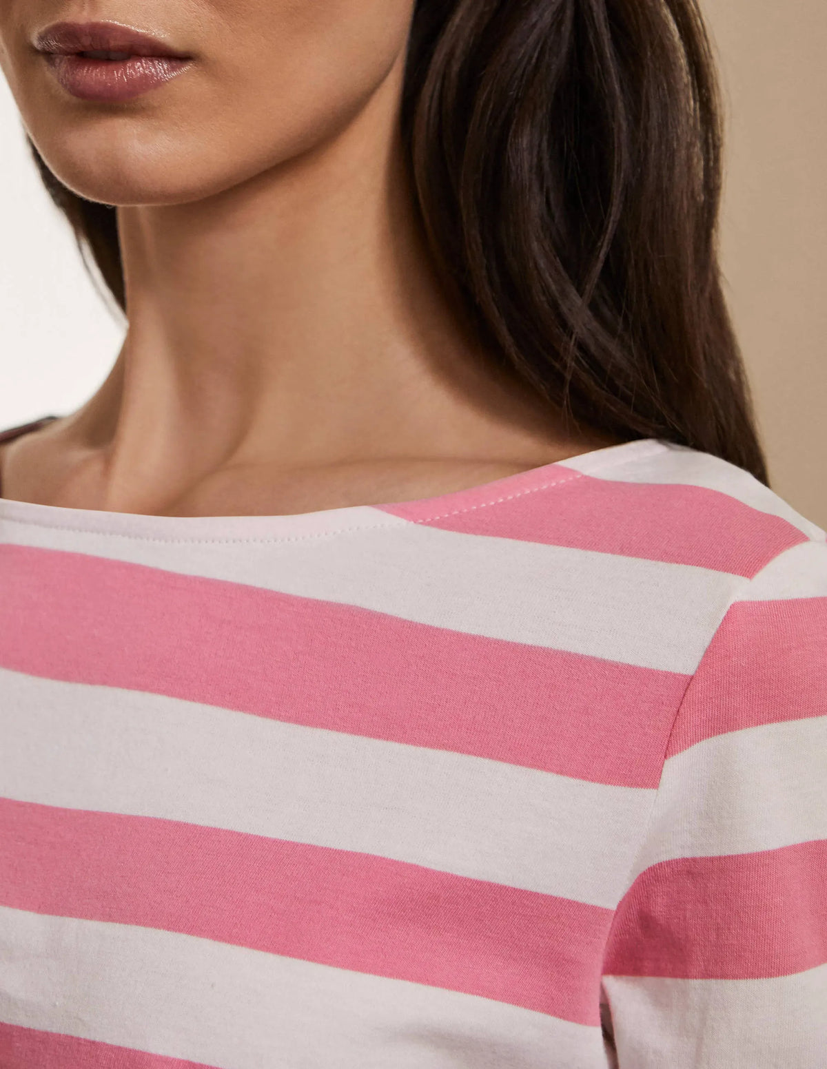 Long Sleeve Breton Top-Pink/ Red Oak Stripe