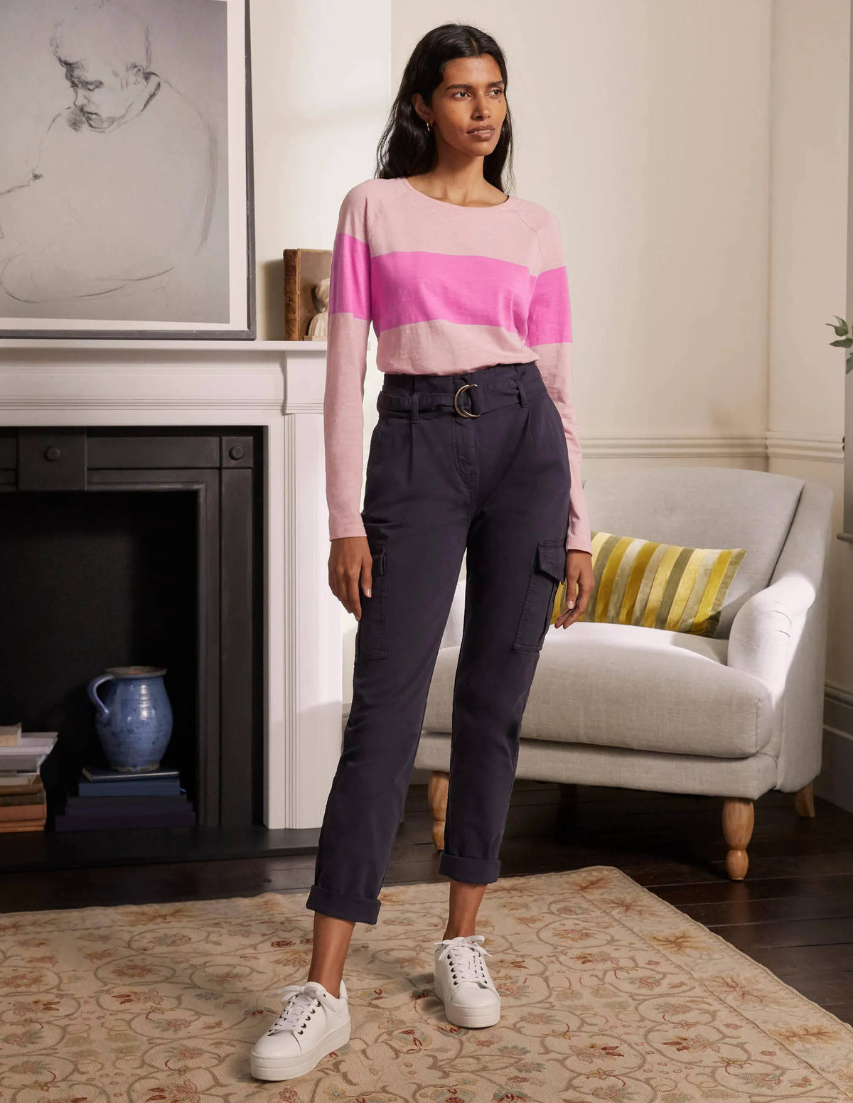 Lorna Baseball Top-Milkshake, Pink Stripe