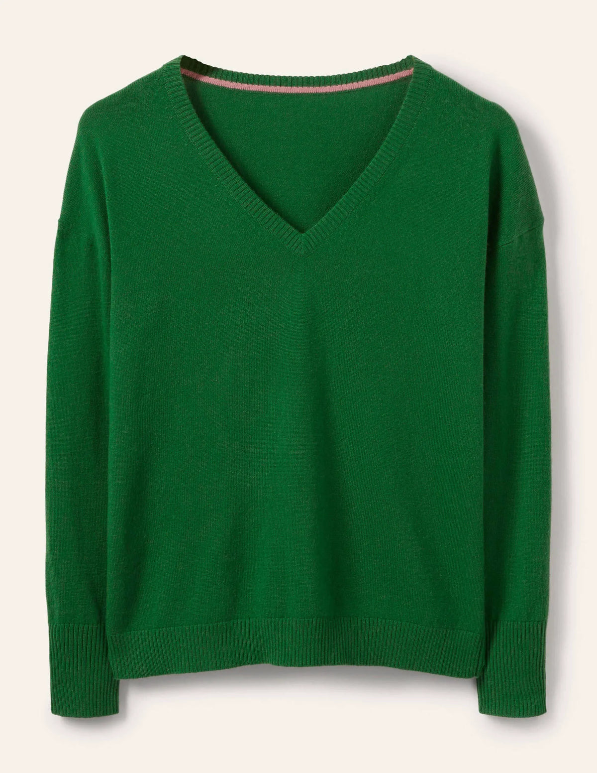 Cashmere V-neck Relax Jumper-Emerald Green