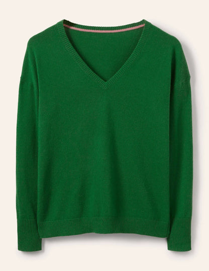 Cashmere V-neck Relax Jumper-Emerald Green