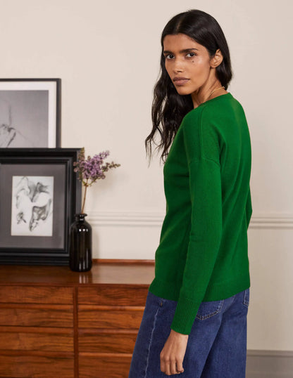 Cashmere V-neck Relax Jumper-Emerald Green