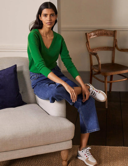 Cashmere V-neck Relax Jumper-Emerald Green
