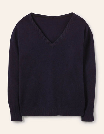 Cashmere V-neck Relax Jumper-Navy
