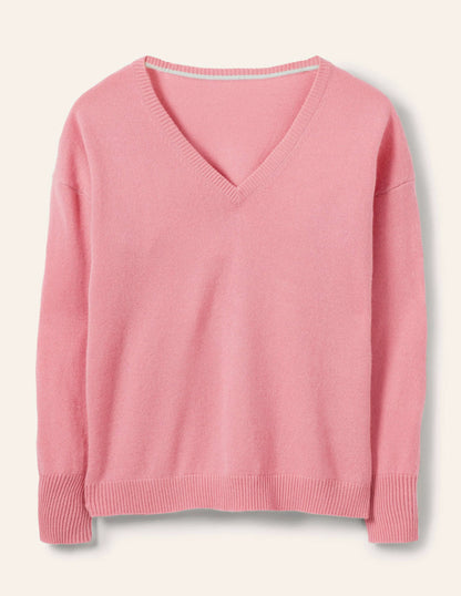 Cashmere V-neck Relax Jumper-Formica Pink