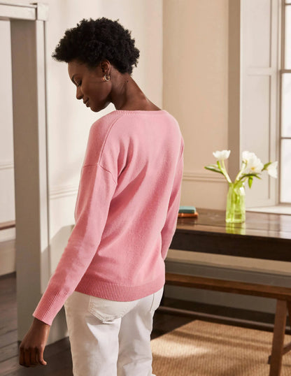 Cashmere V-neck Relax Jumper-Formica Pink