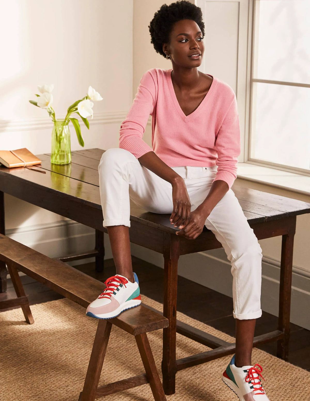 Cashmere V-neck Relax Jumper-Formica Pink