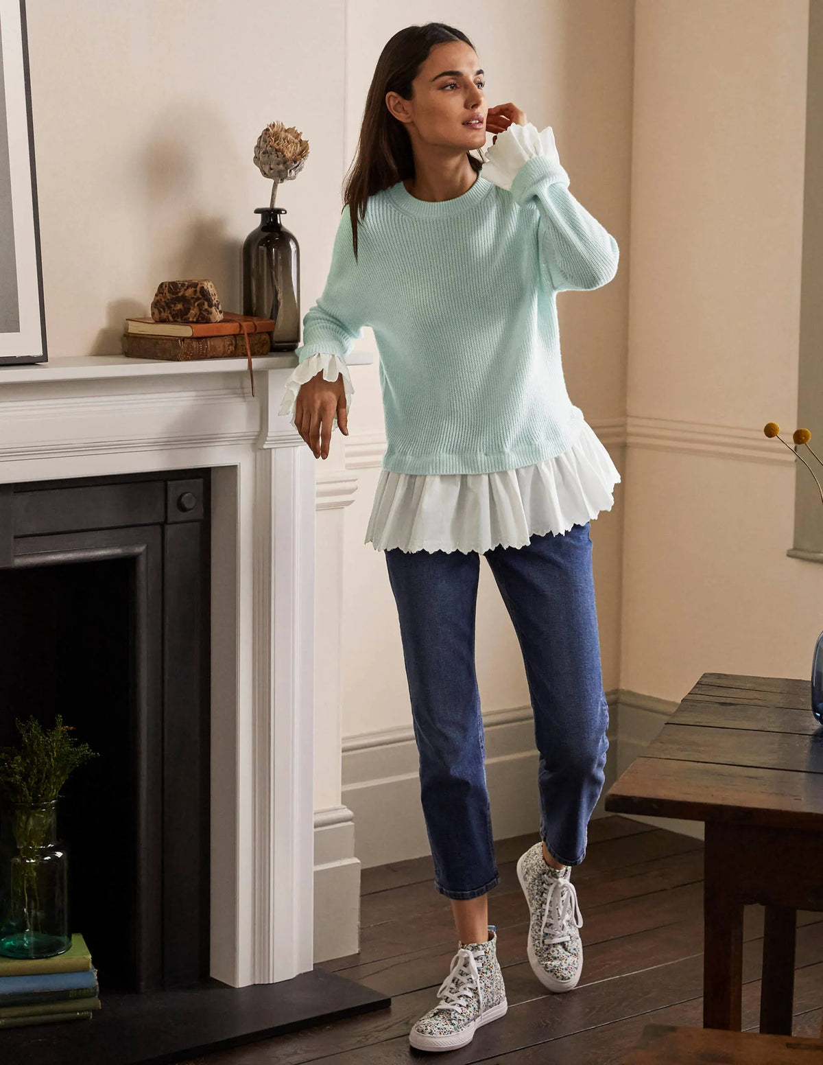 Catherine Woven Fluffy Sweater-Fresh Water