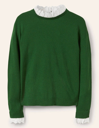 Lydia Woven Frill Sweater-Conifer