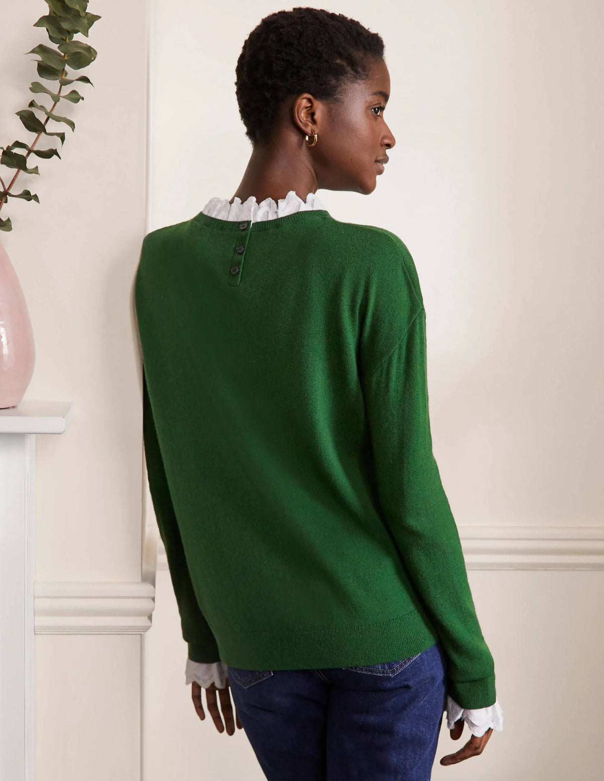 Lydia Woven Frill Sweater-Conifer