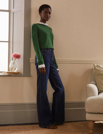 Lydia Woven Frill Sweater-Conifer
