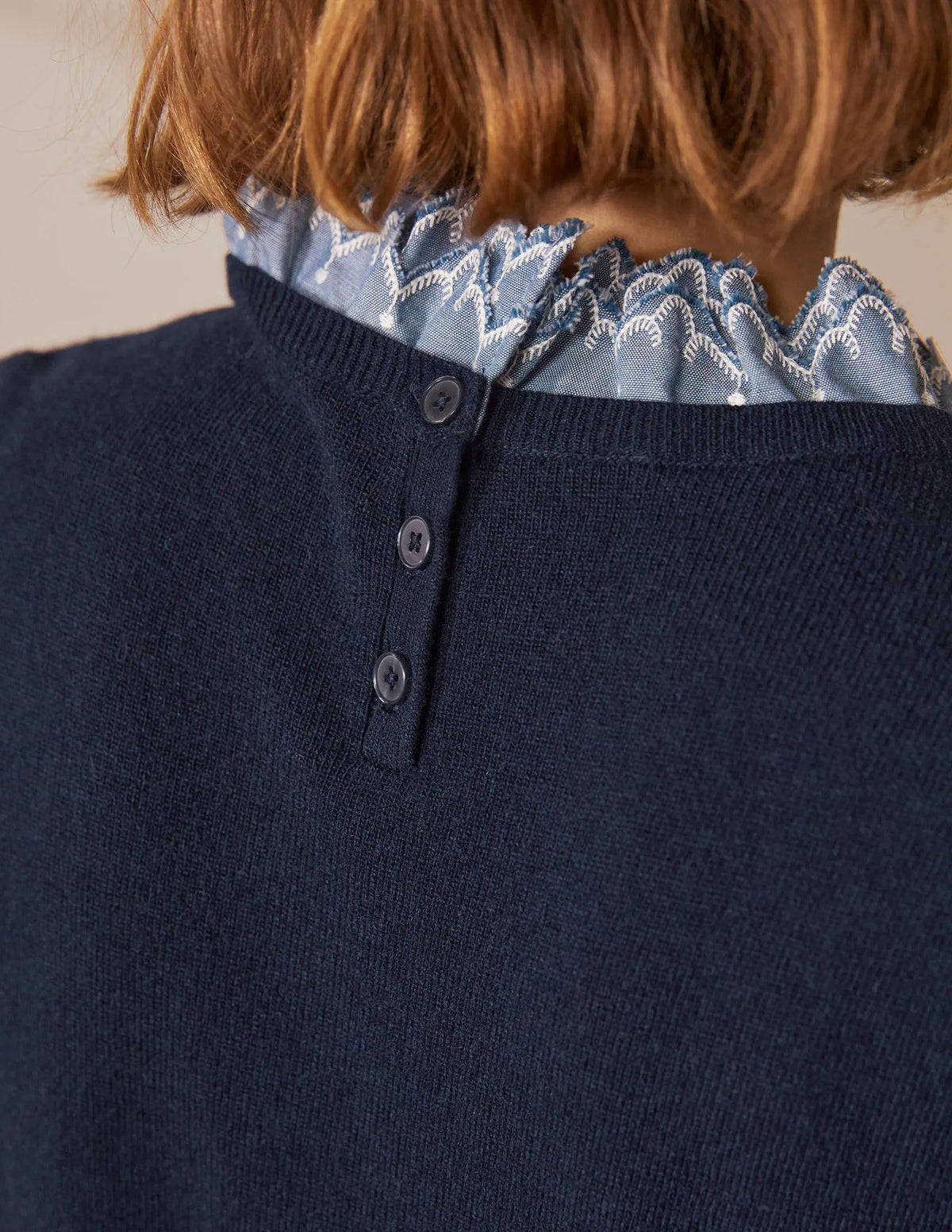 Lydia Woven Frill Sweater-Navy
