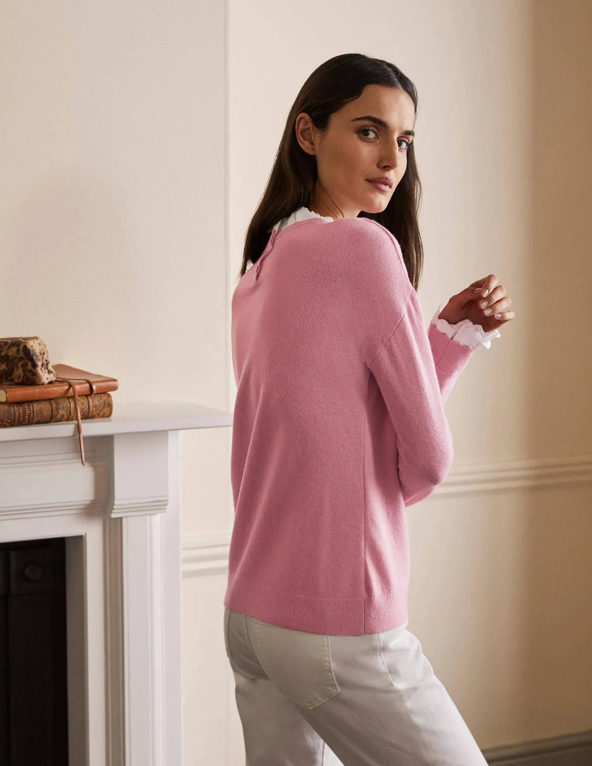 Lydia Woven Frill Sweater-Formica Pink