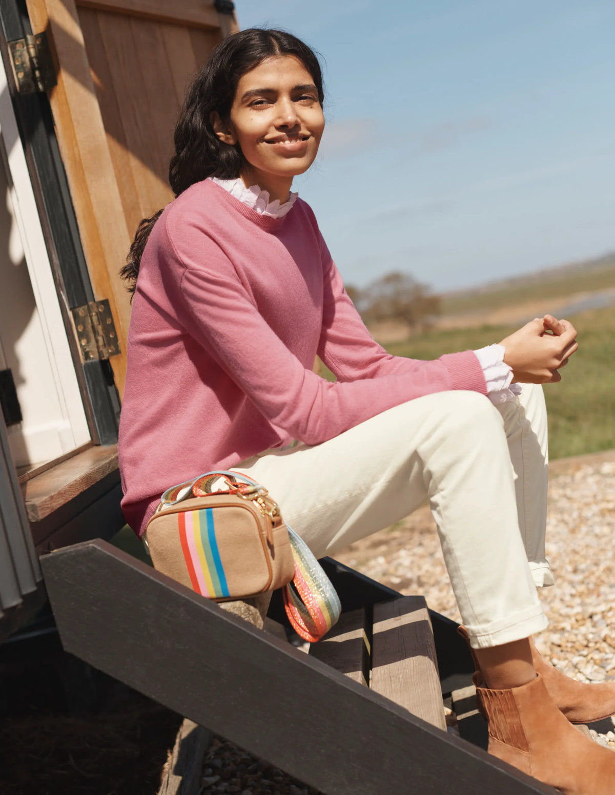 Lydia Woven Frill Sweater-Formica Pink