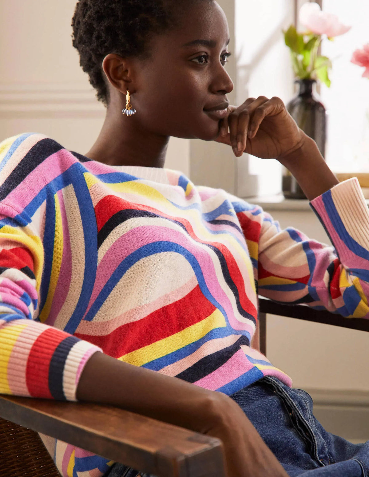 Margot Cashmere Sweater-Abstract Rainbow Stripe
