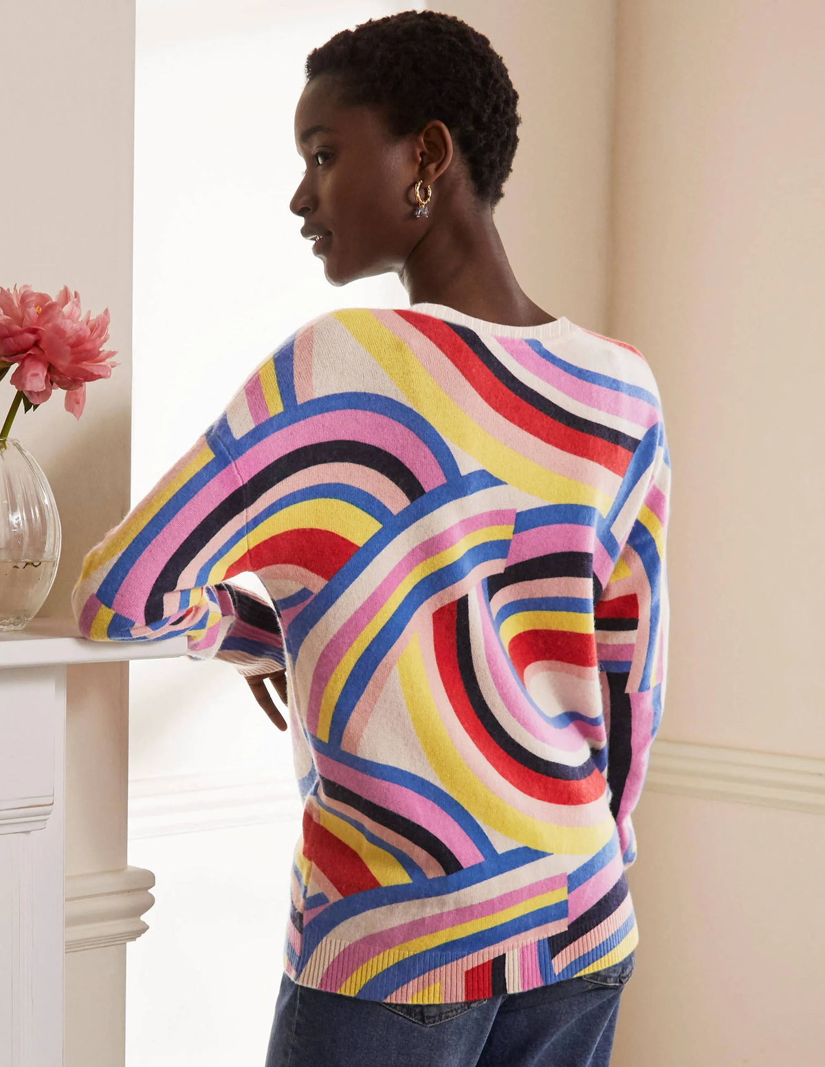 Margot Cashmere Sweater-Abstract Rainbow Stripe
