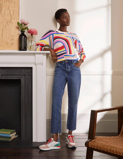 Margot Cashmere Sweater-Abstract Rainbow Stripe