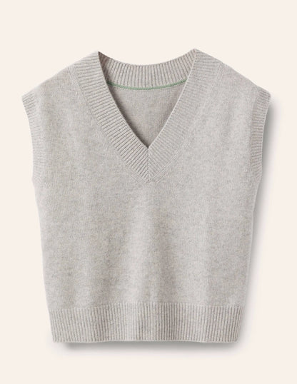 Cashmere Relaxed Sweater Vest-Grey Melange
