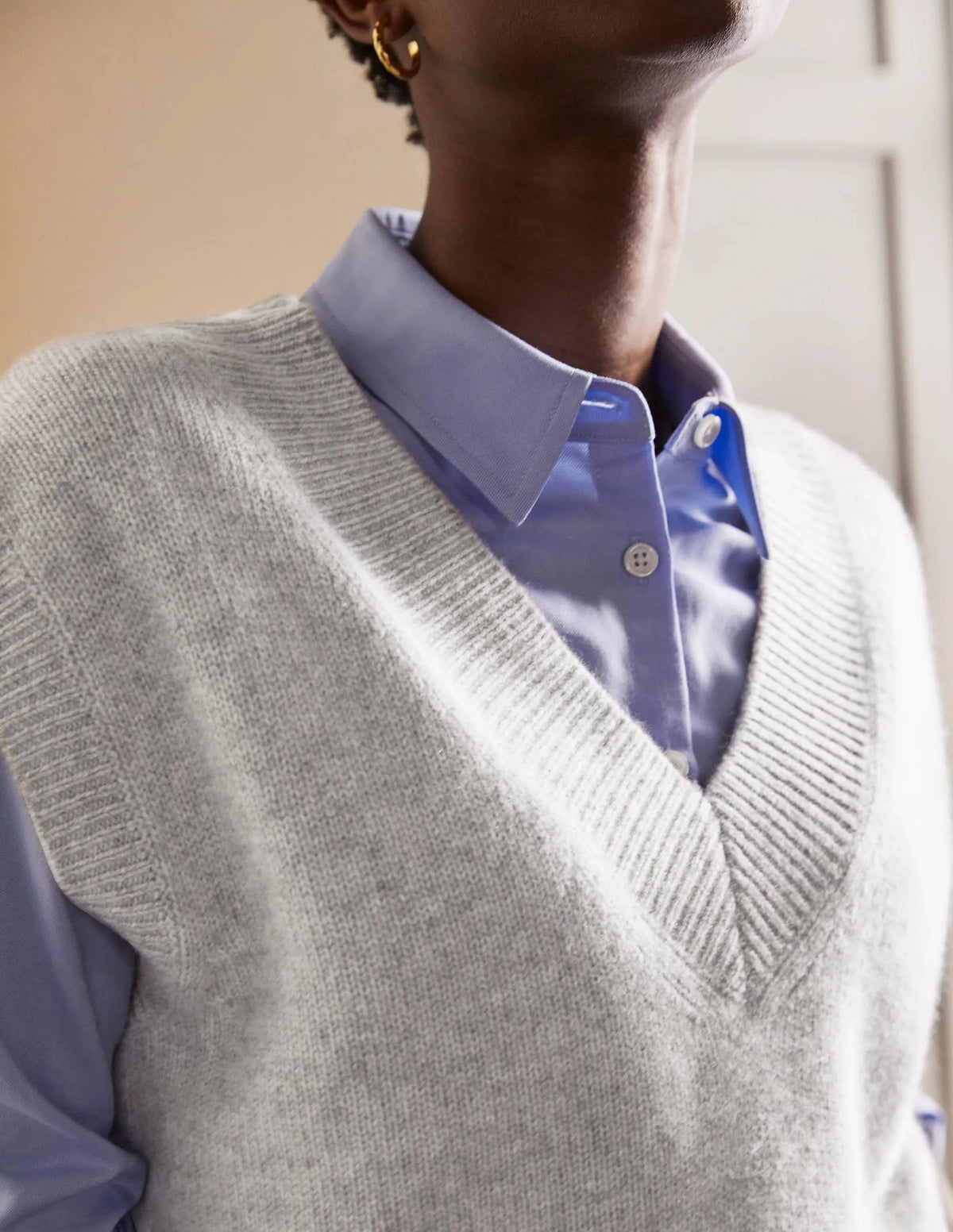 Cashmere Relaxed Sweater Vest-Grey Melange