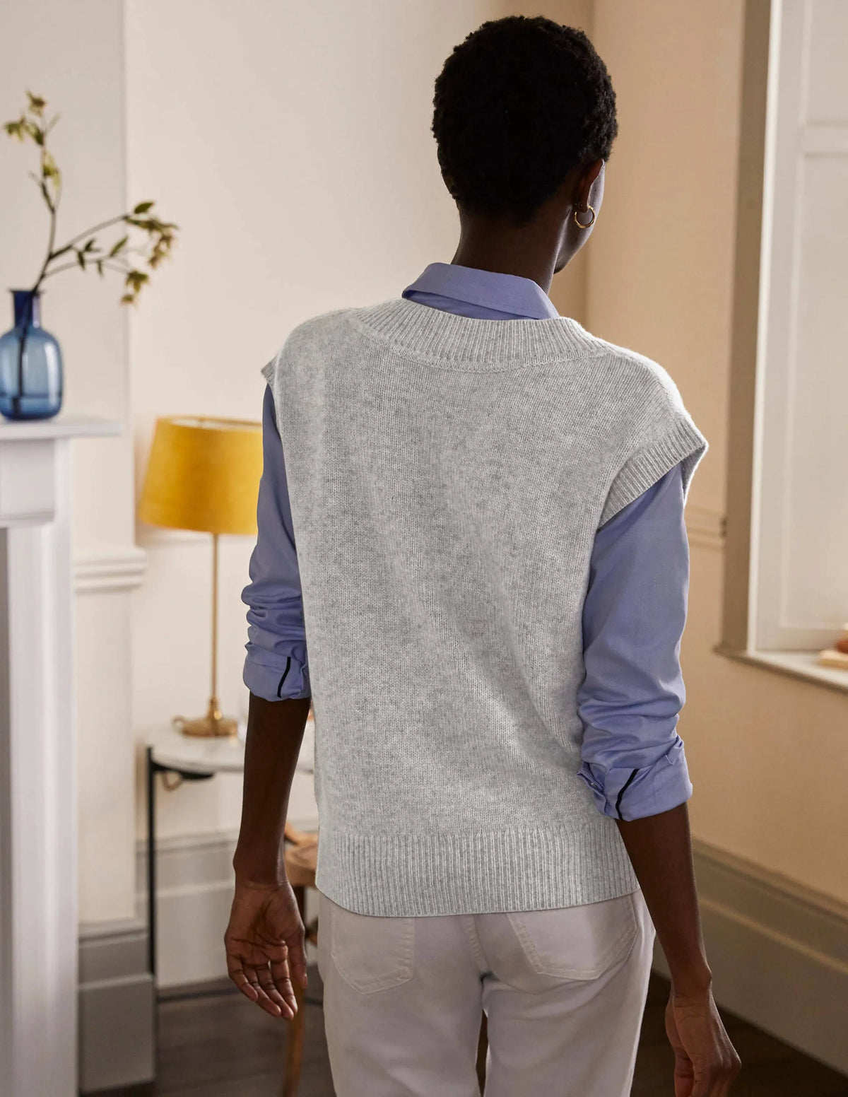 Cashmere Relaxed Sweater Vest-Grey Melange