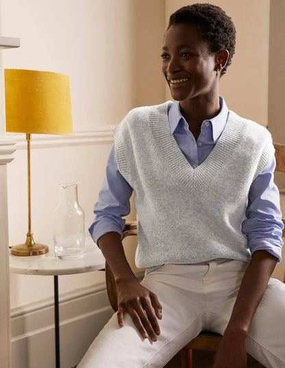 Cashmere Relaxed Sweater Vest-Grey Melange