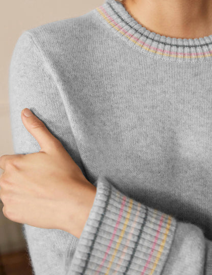 Cashmere Cuff Detail Sweater-Grey Melange
