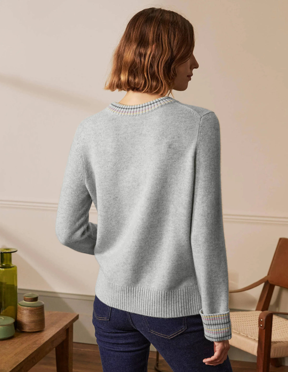 Cashmere Cuff Detail Sweater-Grey Melange