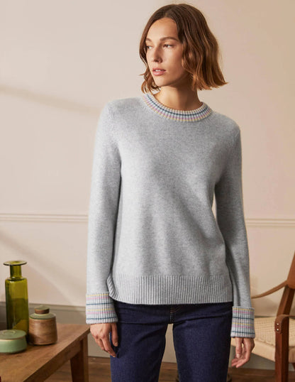 Cashmere Cuff Detail Sweater-Grey Melange