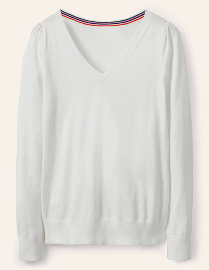 Cotton V-Neck Sweater-Ivory