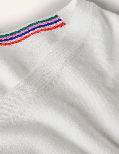 Cotton V-Neck Sweater-Ivory