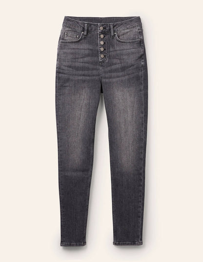 Button Fly Skinny Jeans-Authentic Grey