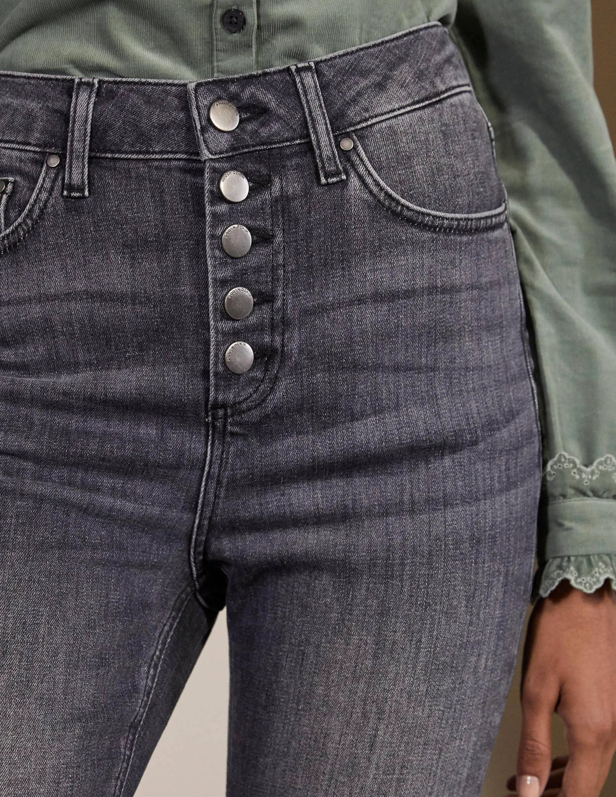Button Fly Skinny Jeans-Authentic Grey